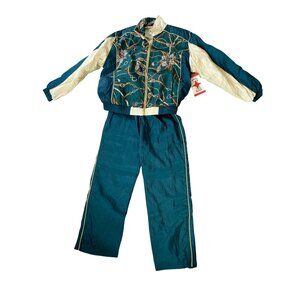 Vintage Active Frontier Tracksuit Chains Buckles Print Nylon Teal Beige Large